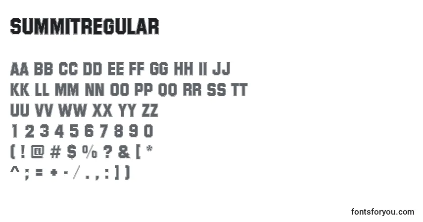 Schriftart SummitRegular – Alphabet, Zahlen, spezielle Symbole