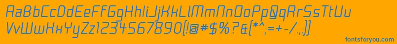 MoondogThirtyItalic-Schriftart – Blaue Schriften auf orangefarbenem Hintergrund