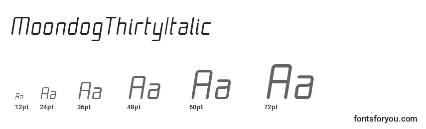 MoondogThirtyItalic Font Sizes