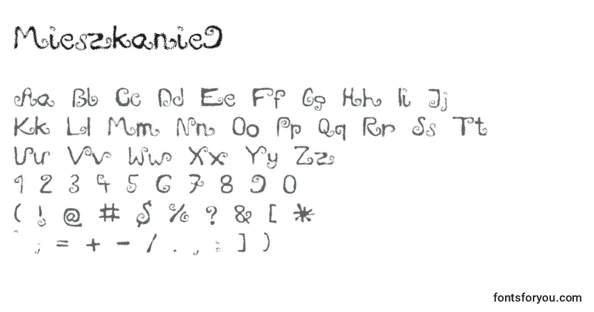 Шрифт Mieszkanie9 – алфавит, цифры, специальные символы