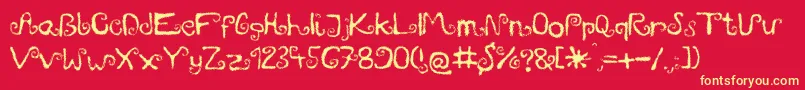 Mieszkanie9-Schriftart – Gelbe Schriften auf rotem Hintergrund