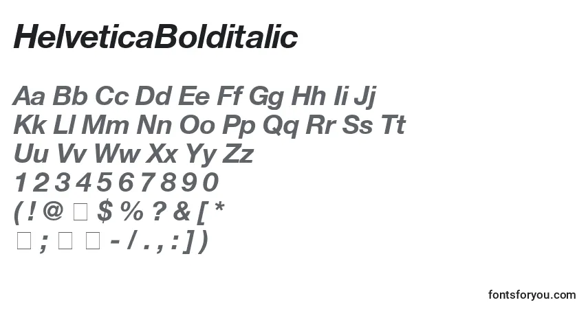 Czcionka HelveticaBolditalic – alfabet, cyfry, specjalne znaki