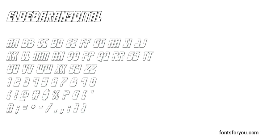 Czcionka Eldebaran3Dital – alfabet, cyfry, specjalne znaki