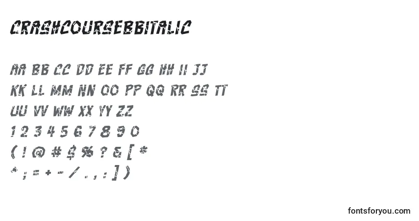 Schriftart CrashcourseBbItalic – Alphabet, Zahlen, spezielle Symbole