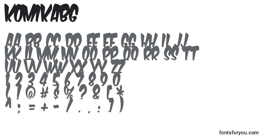 Czcionka Komikabg – alfabet, cyfry, specjalne znaki