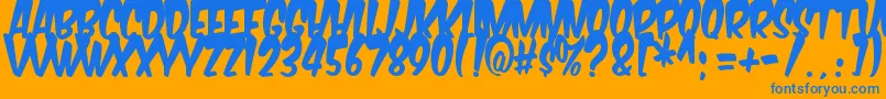 Komikabg-Schriftart – Blaue Schriften auf orangefarbenem Hintergrund