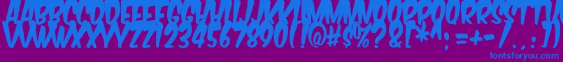 Fonte Komikabg – fontes azuis em um fundo violeta