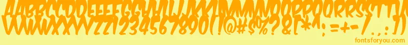 フォントKomikabg – オレンジの文字が黄色の背景にあります。