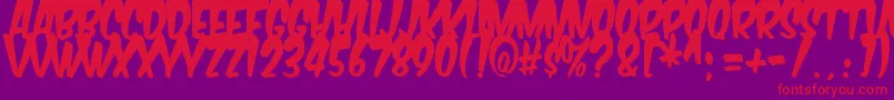 Weitere Informationen zur Komikabg-Schriftart Komikabg-Schriftart – Rote Schriften auf violettem Hintergrund