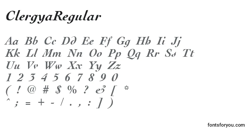 A fonte ClergyaRegular – alfabeto, números, caracteres especiais