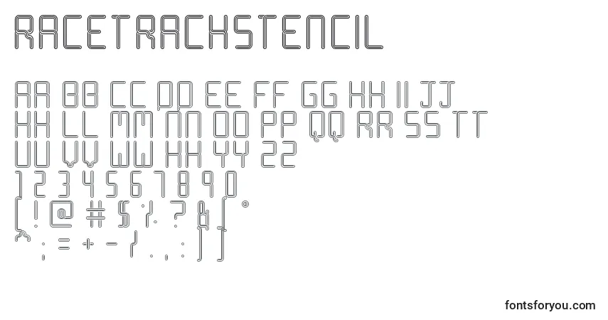 Шрифт RacetrackStencil – алфавит, цифры, специальные символы