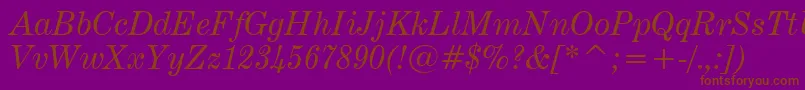 CenturyExpandedItalicBt-Schriftart – Braune Schriften auf violettem Hintergrund