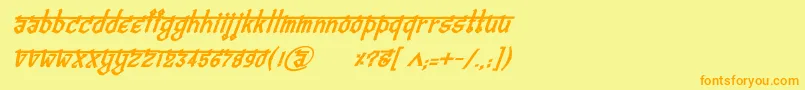 フォントBitlingvedasBolditalic – オレンジの文字が黄色の背景にあります。