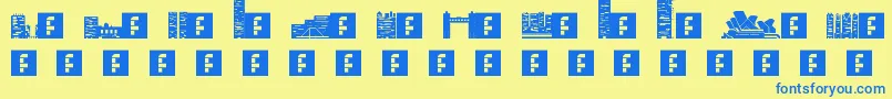 フォントSkylife – 青い文字が黄色の背景にあります。