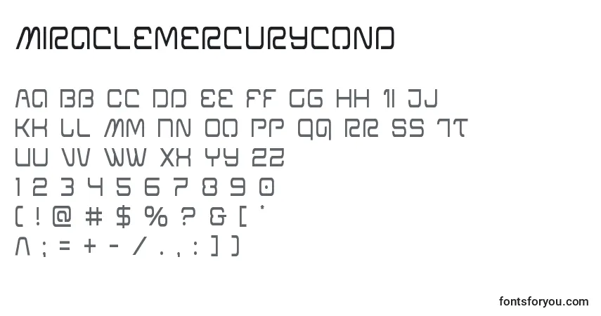 Czcionka Miraclemercurycond – alfabet, cyfry, specjalne znaki