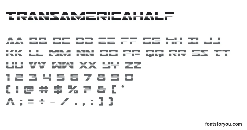 Schriftart Transamericahalf – Alphabet, Zahlen, spezielle Symbole