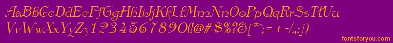 Fonte AnglicanItalic – fontes laranjas em um fundo violeta