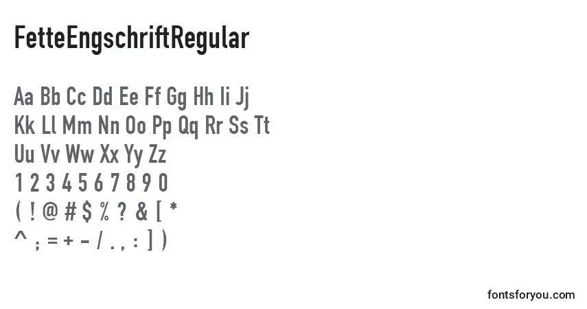Шрифт FetteEngschriftRegular – алфавит, цифры, специальные символы