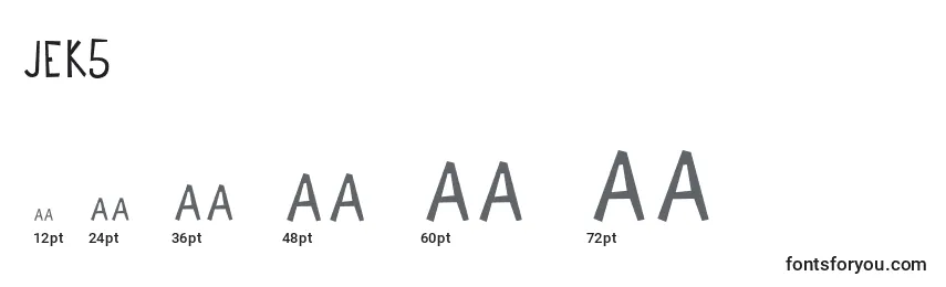 sizes of jek5 font, jek5 sizes