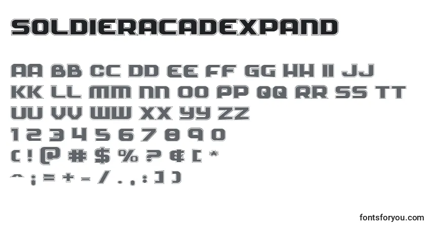 A fonte Soldieracadexpand – alfabeto, números, caracteres especiais