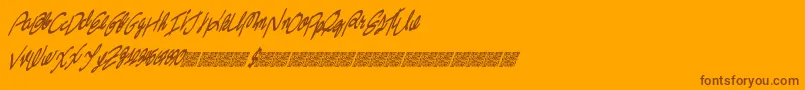 Swingers-Schriftart – Braune Schriften auf orangefarbenem Hintergrund