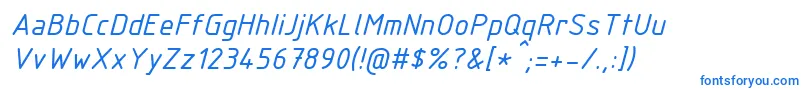 Fonte IsocpeurItalic – fontes azuis em um fundo branco