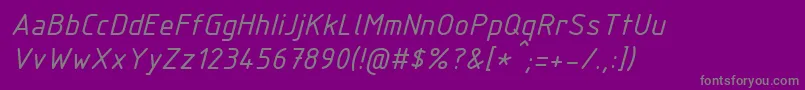 Fonte IsocpeurItalic – fontes cinzas em um fundo violeta