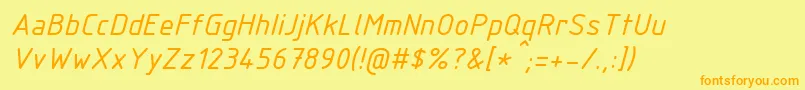 IsocpeurItalic-Schriftart – Orangefarbene Schriften auf gelbem Hintergrund