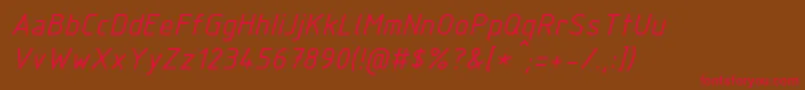 フォントIsocpeurItalic – 赤い文字が茶色の背景にあります。