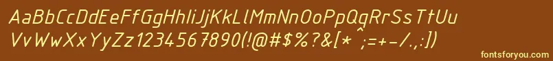 Weitere Informationen zur IsocpeurItalic-Schriftart IsocpeurItalic-Schriftart – Gelbe Schriften auf braunem Hintergrund