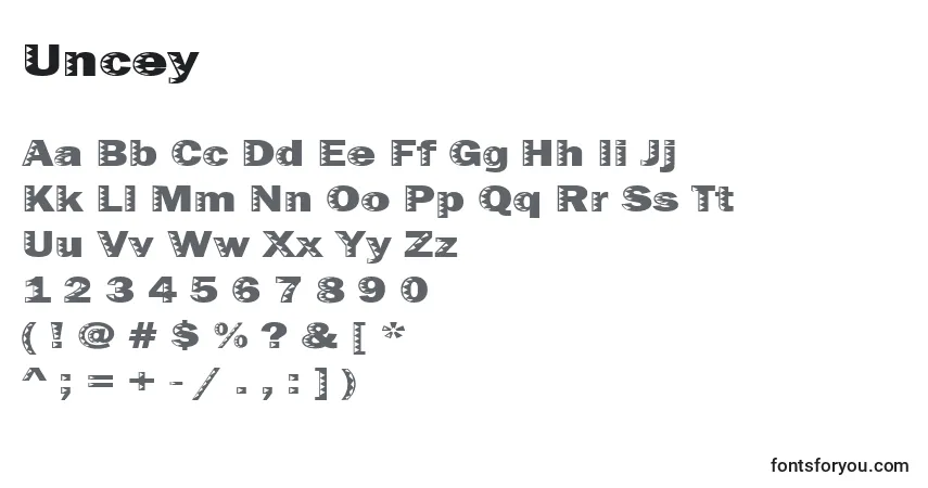 A fonte Uncey – alfabeto, números, caracteres especiais