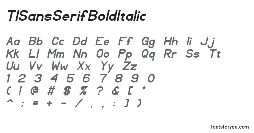 Fuente TlSansSerifBoldItalic - alfabeto, números, caracteres especiales