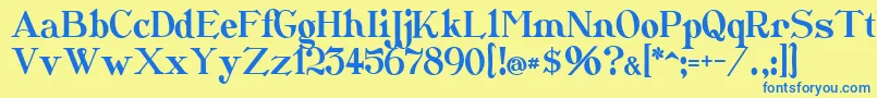 フォントCatshop – 青い文字が黄色の背景にあります。