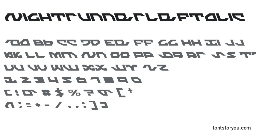 Шрифт NightrunnerLeftalic – алфавит, цифры, специальные символы