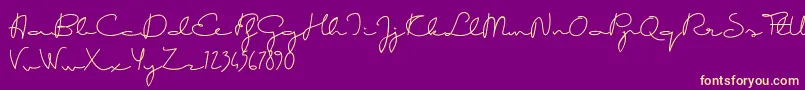 GoodKarmaDemo-Schriftart – Gelbe Schriften auf violettem Hintergrund