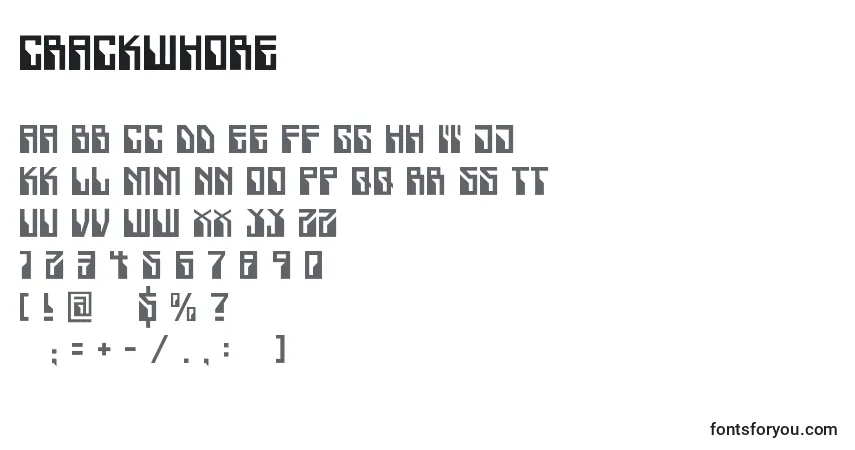 Шрифт Crackwhore (68521) – алфавит, цифры, специальные символы