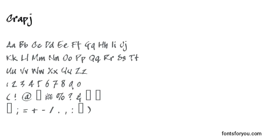 Czcionka Crapj – alfabet, cyfry, specjalne znaki