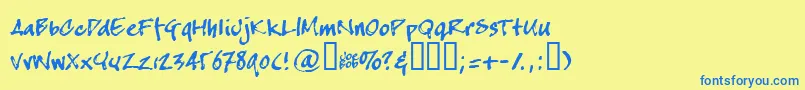 フォントCrapj – 青い文字が黄色の背景にあります。