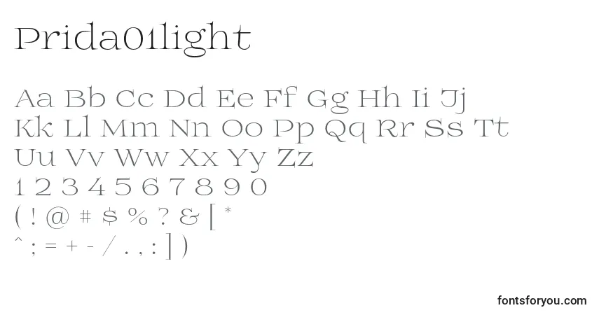 A fonte Prida01light (68527) – alfabeto, números, caracteres especiais