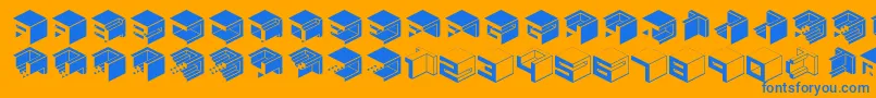 Qbicle1brkmkinv-Schriftart – Blaue Schriften auf orangefarbenem Hintergrund