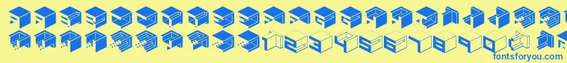 Qbicle1brkmkinv-Schriftart – Blaue Schriften auf gelbem Hintergrund