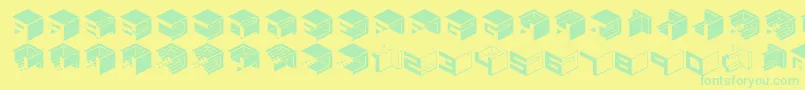 Qbicle1brkmkinv-Schriftart – Grüne Schriften auf gelbem Hintergrund