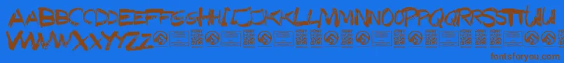 フォントTexasslaughterRegular – 茶色の文字が青い背景にあります。