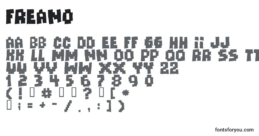 Шрифт Frean0 – алфавит, цифры, специальные символы