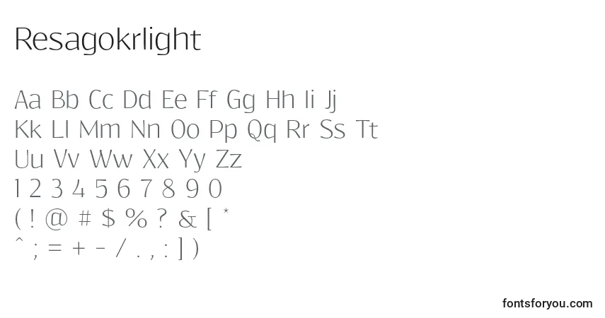 Resagokrlight (68542) Font – alphabet, numbers, special characters