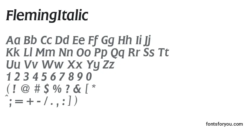 FlemingItalicフォント–アルファベット、数字、特殊文字