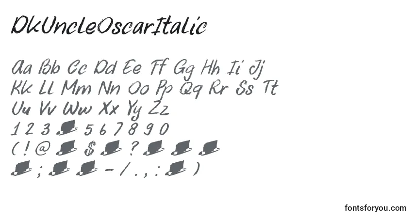 A fonte DkUncleOscarItalic – alfabeto, números, caracteres especiais