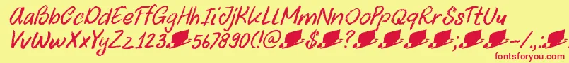DkUncleOscarItalic-Schriftart – Rote Schriften auf gelbem Hintergrund