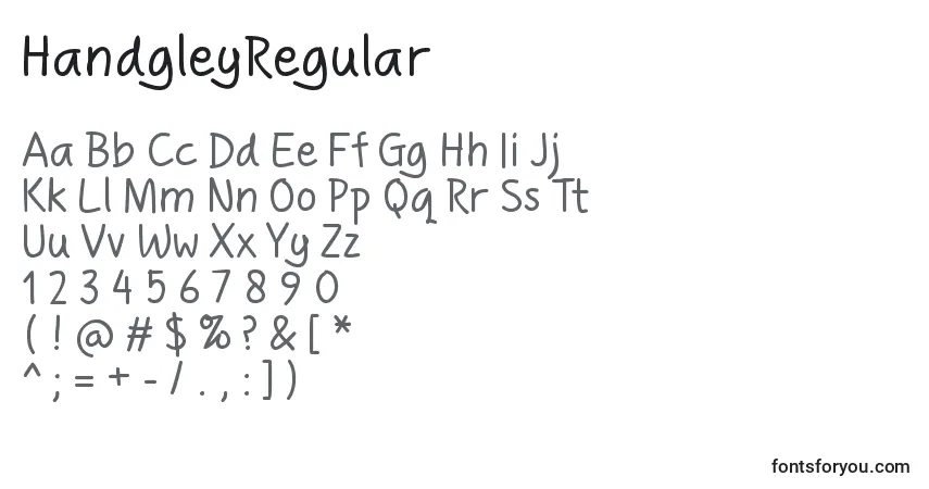 Czcionka HandgleyRegular – alfabet, cyfry, specjalne znaki
