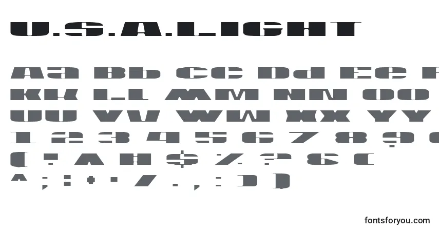 Czcionka U.S.A.Light – alfabet, cyfry, specjalne znaki